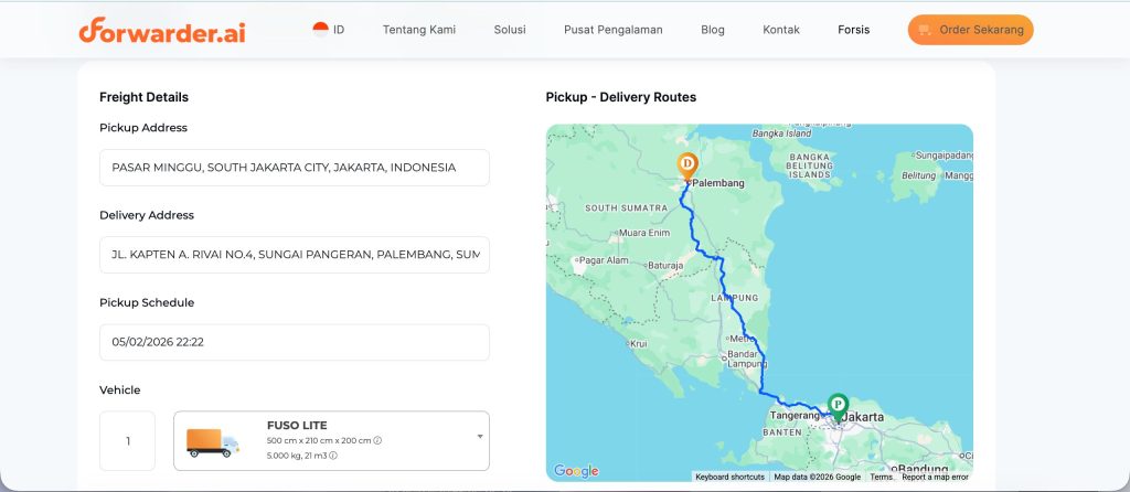 Langkah Booking Pengiriman FTL di Forwarder.ai