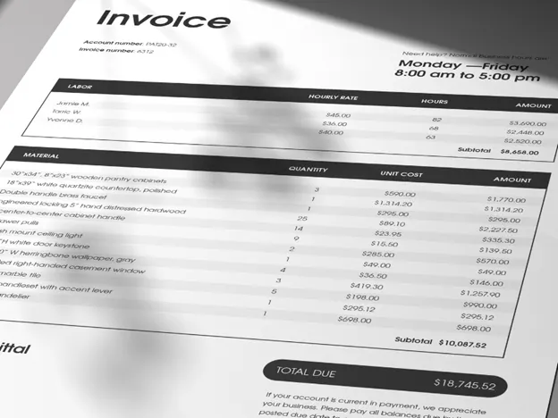 Ilustrasi invoice daftar barang logistik.