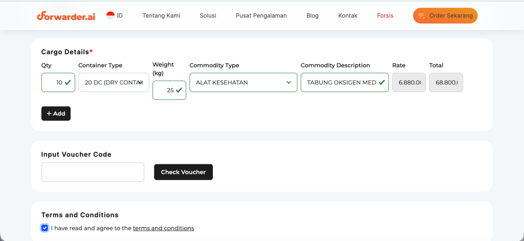 Langkah Booking Pengiriman FCL di Forwarder.ai