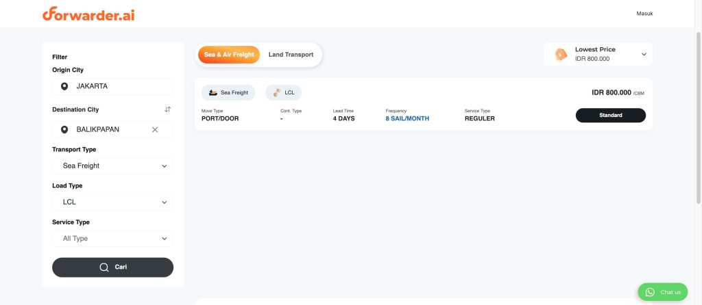 Langkah Booking Pengiriman LCL di Forwarder.ai