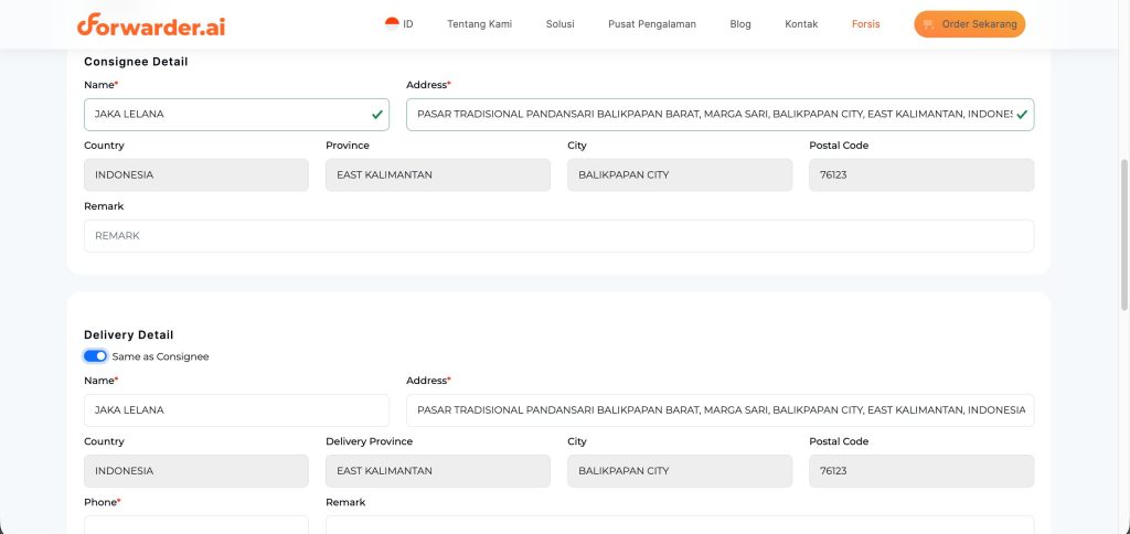 Langkah Booking Pengiriman LCL di Forwarder.ai