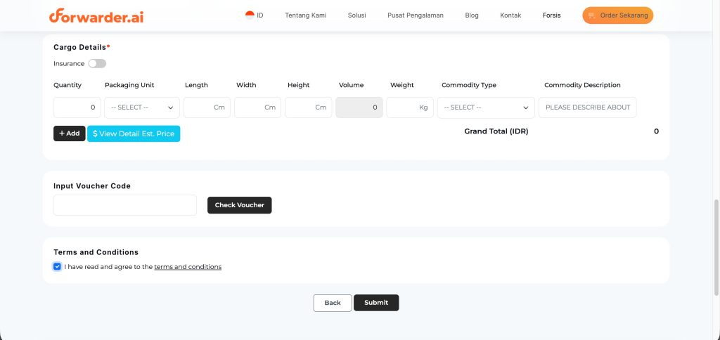Langkah Booking Pengiriman LCL di Forwarder.ai
